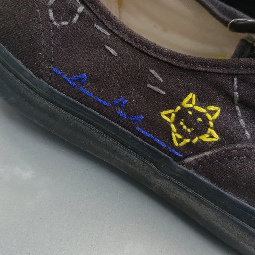 Mens VANS Stitch Sewn Customized Black Happy Sad  ~ Day Night Left Right sz 11.5
